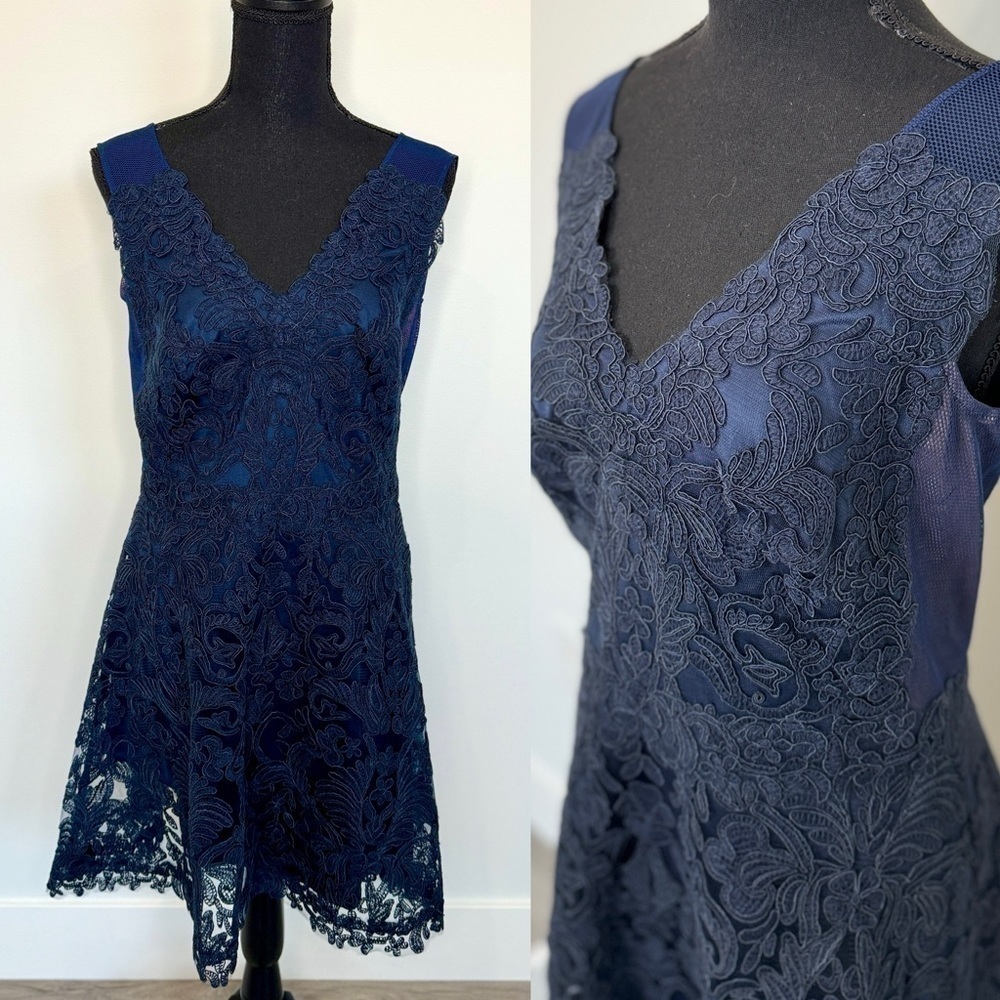 Tadashi Shoji Blue Lace Fit & Flare Midi Sleeveless Dress (Sz 6)